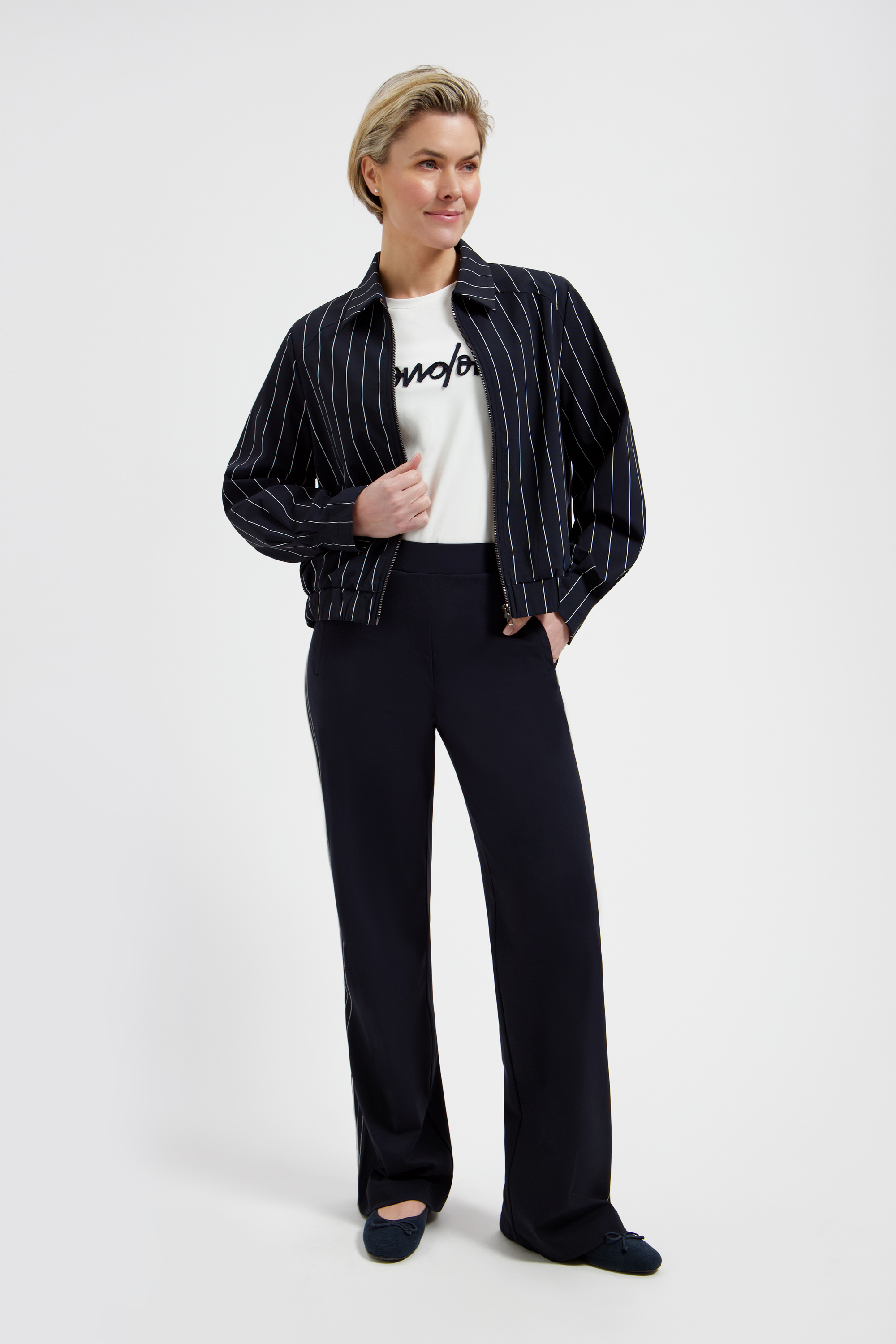 LADY DAY Dames Broek Elza Donkerblauw Met Bies  - Afbeelding 2