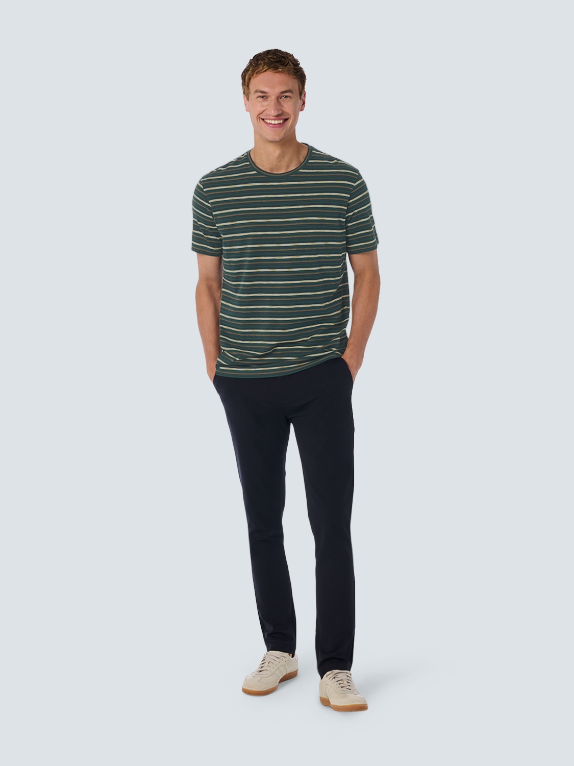 NO EXCESS T-Shirt Gestreept Donkergroen  - Afbeelding 2
