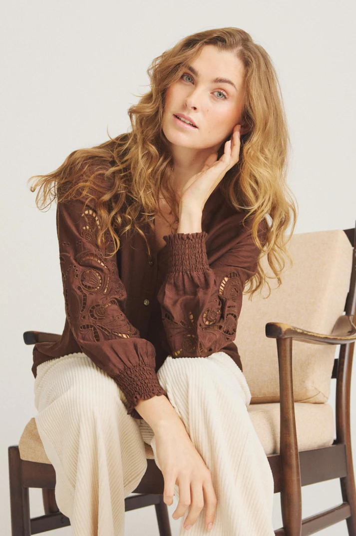 ONE TWO LUXZUZ Dames Blouse Bruin - Afbeelding 2