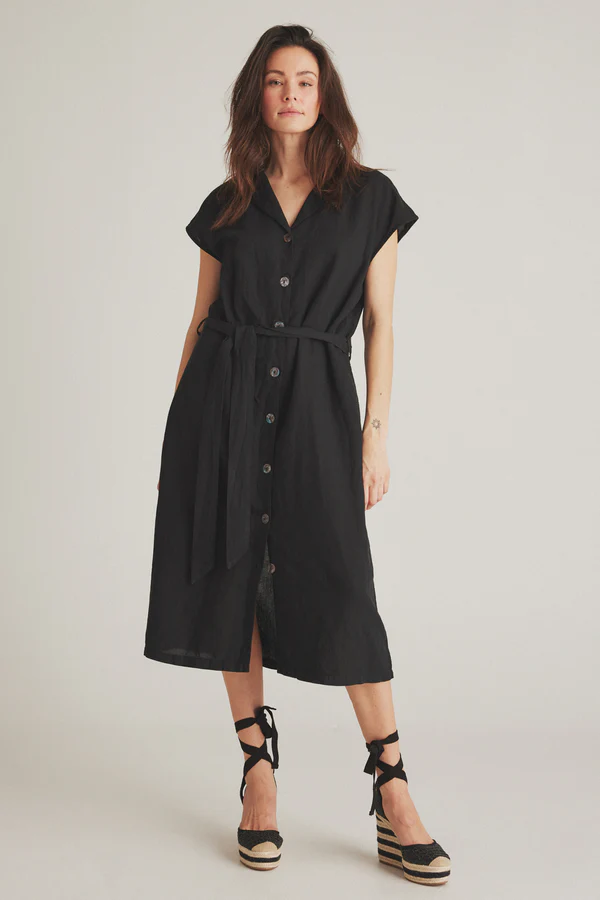 ONE TWO LUXZUZ Linnen Jurk Jacinion Black  - Afbeelding 2