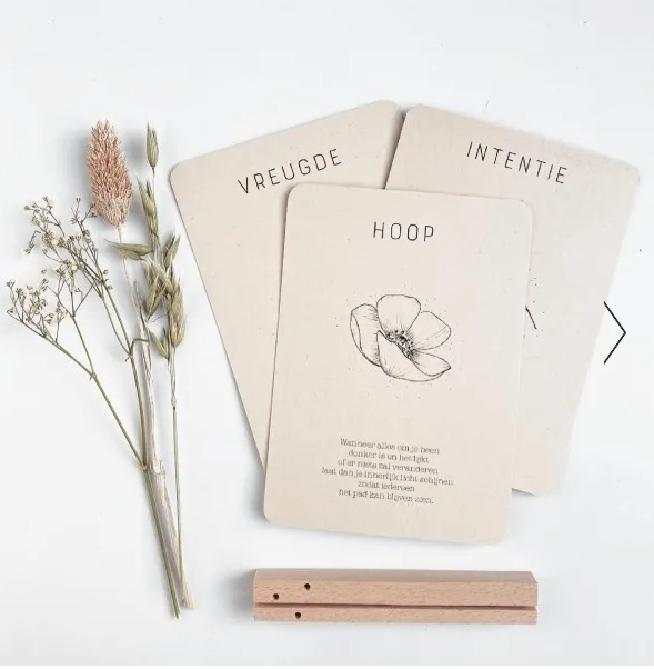 HOPE & JOY Kaartenset Hoop-Vreugde-Intentie Met Houten Houder