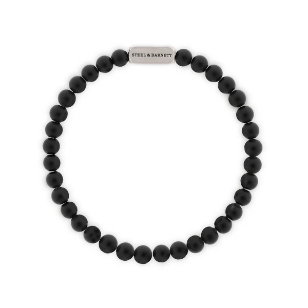 STEEL & BARNETT Armband Natural Ned 6mm Ronde Edelsteen Mat Zwarte Onyx