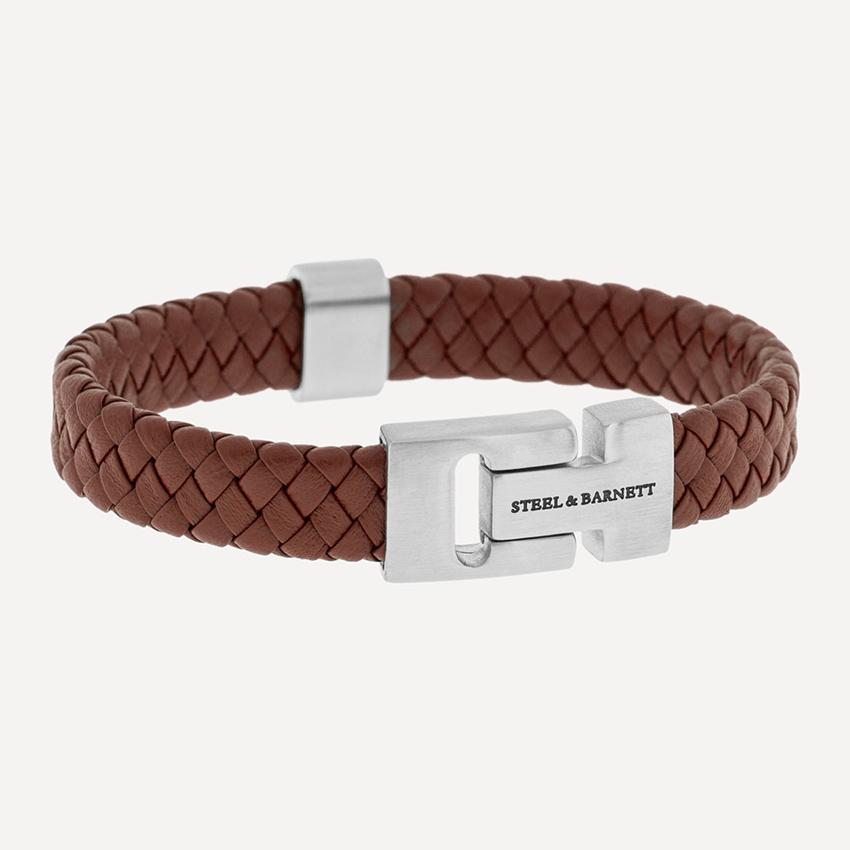 STEEL&BARNETT Herenarmband Harrison Leer Cognacbruin 