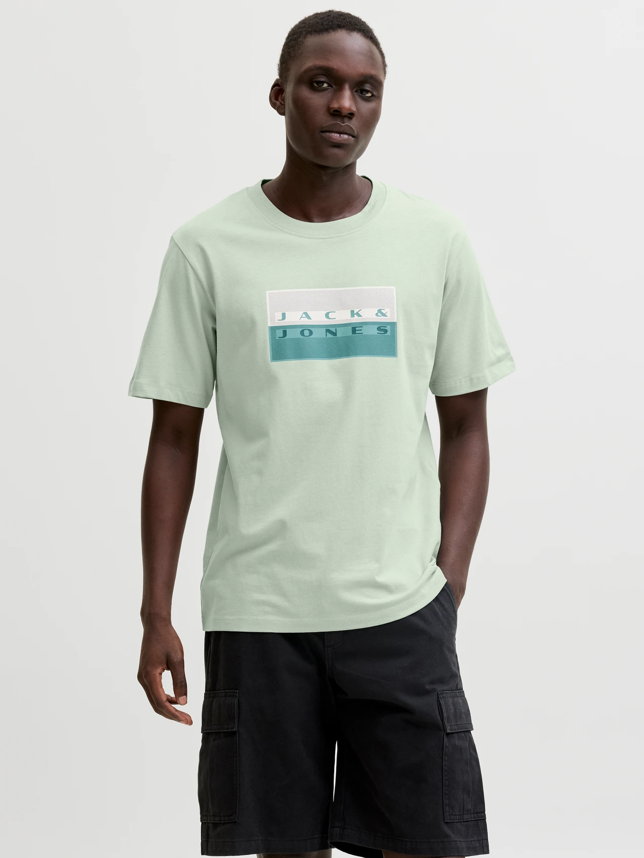 JACK & JONES T-Shirt Fusion Dots Print Aqua Gray