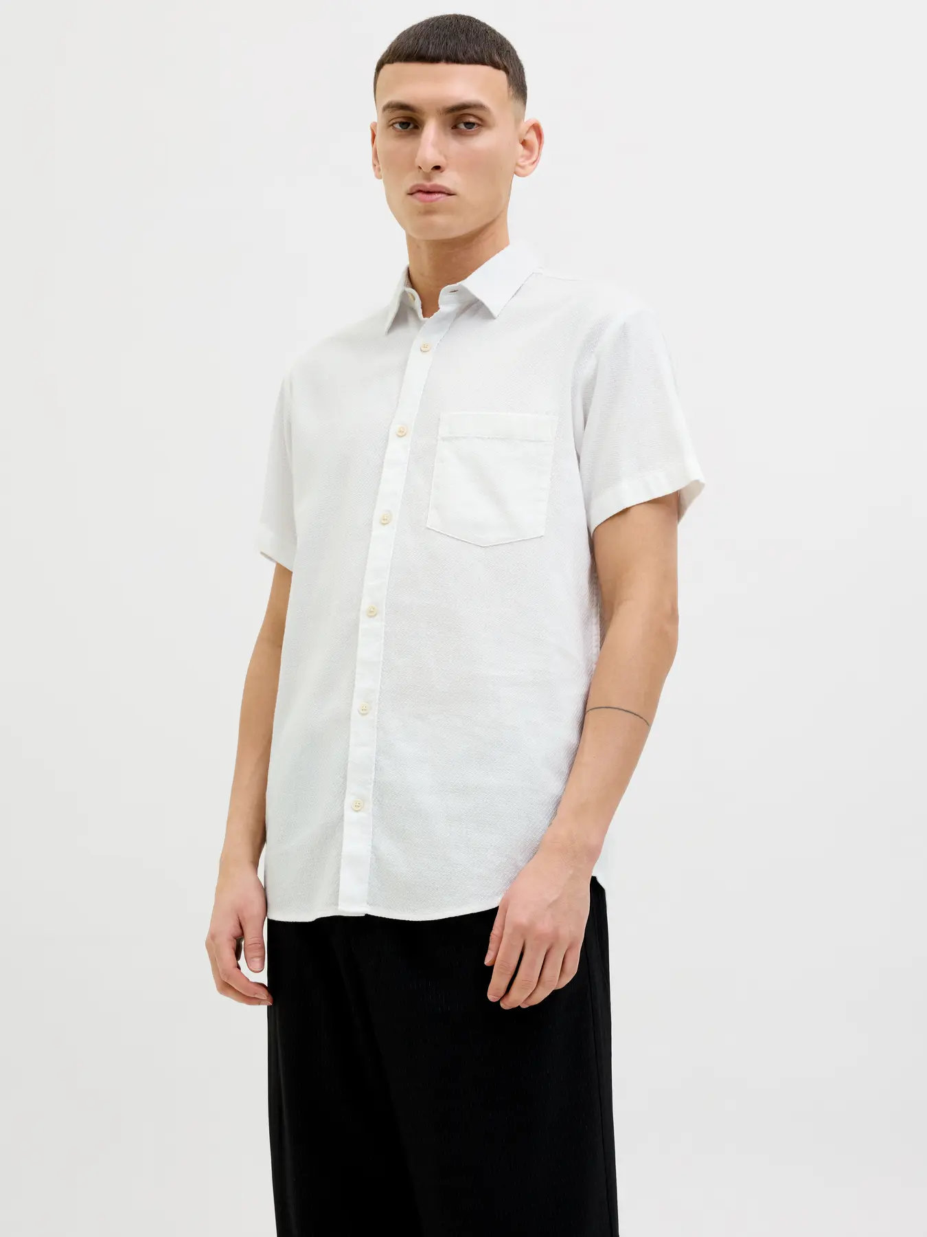 JACK & JONES Heren Overhemd Korte Mouwen Dobby Cloud Dancer  - Afbeelding 2