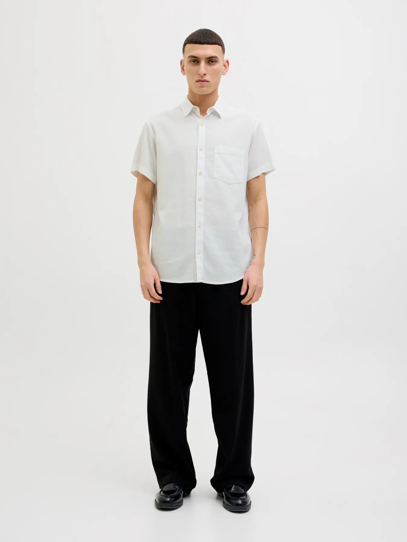JACK & JONES Heren Overhemd Korte Mouwen Dobby Cloud Dancer 