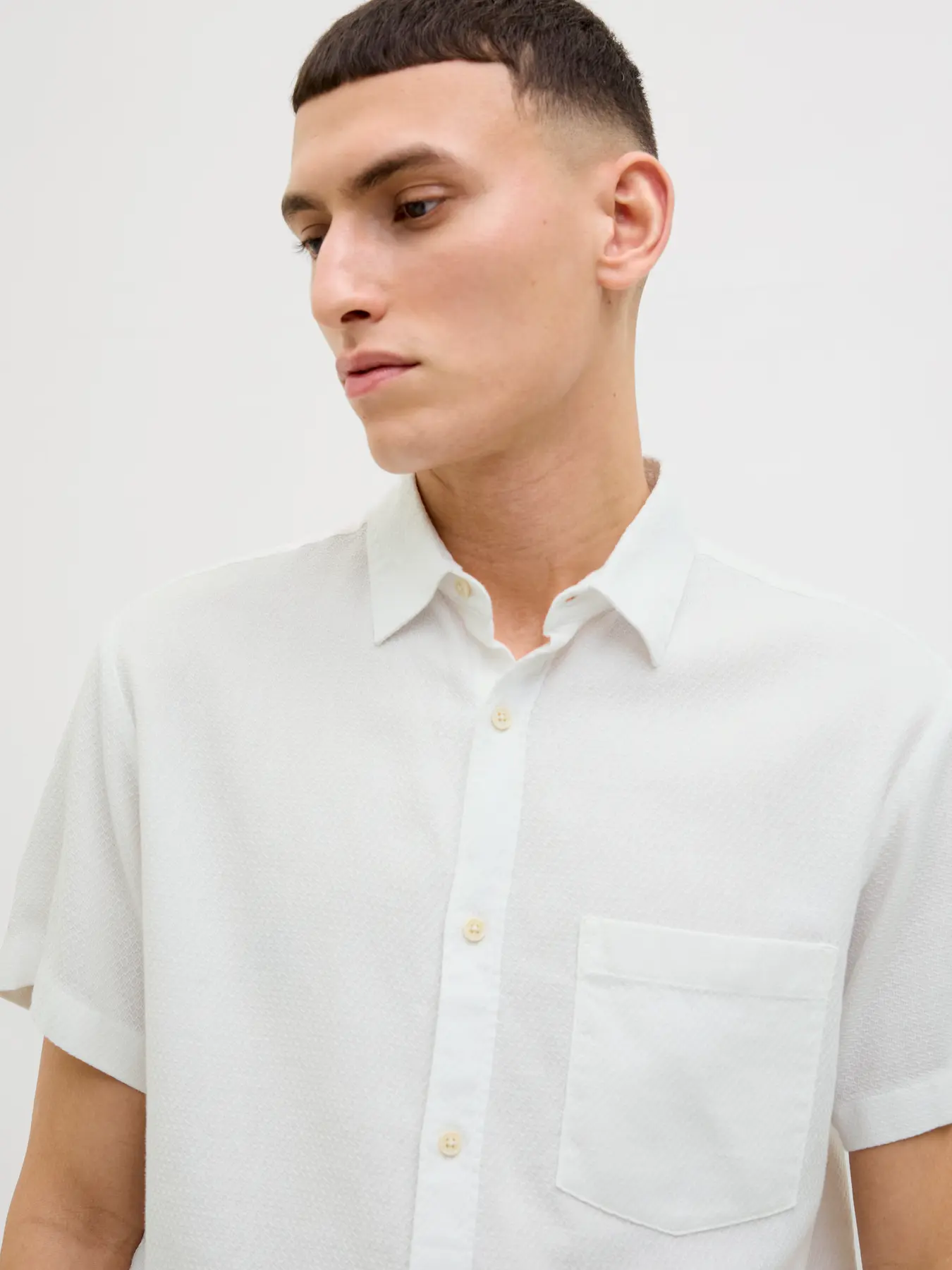 JACK & JONES Heren Overhemd Korte Mouwen Dobby Cloud Dancer  - Afbeelding 3