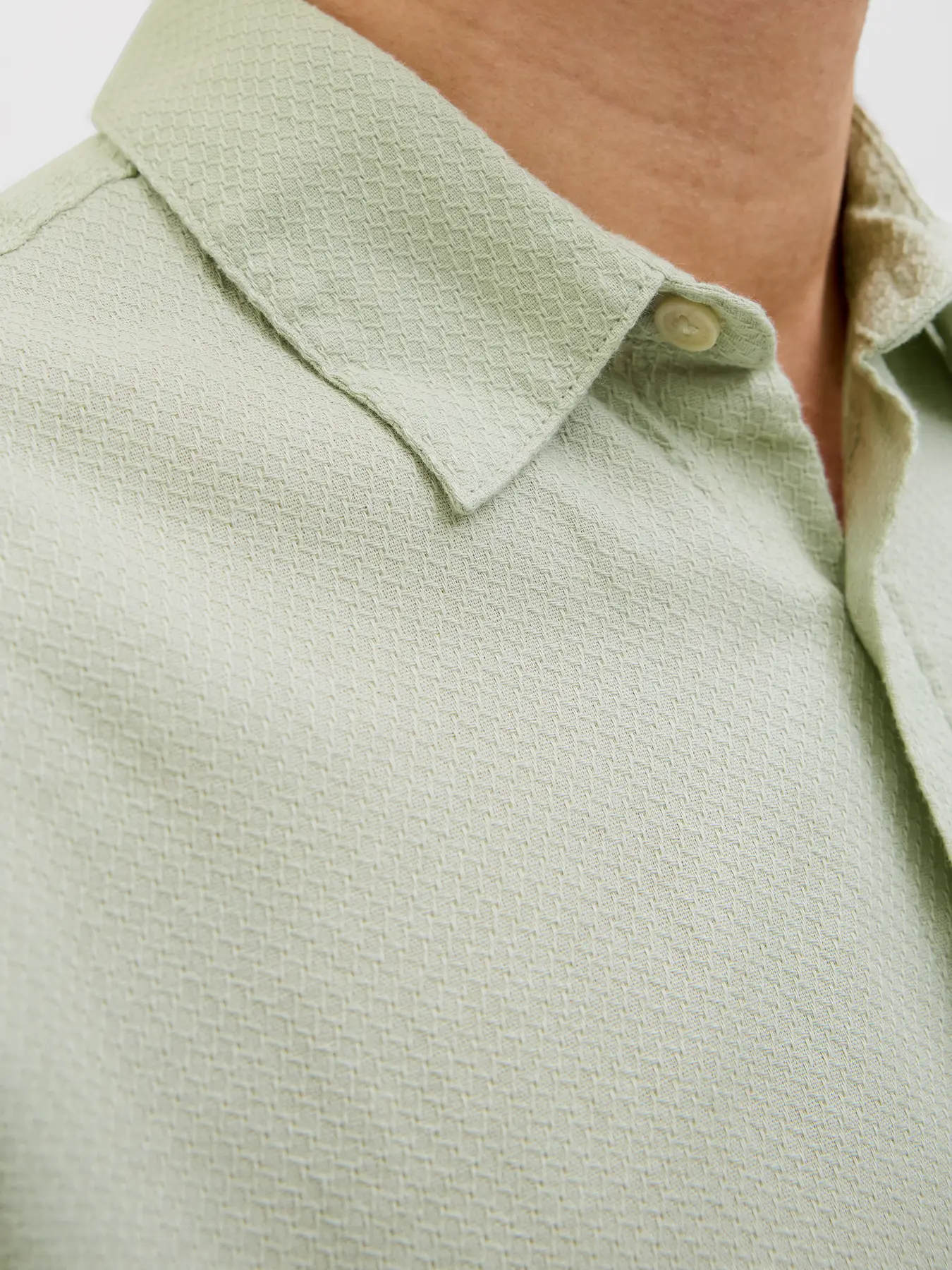 JACK & JONES Heren Overhemd Korte Mouwen Dobby Celadon Tint  - Afbeelding 4