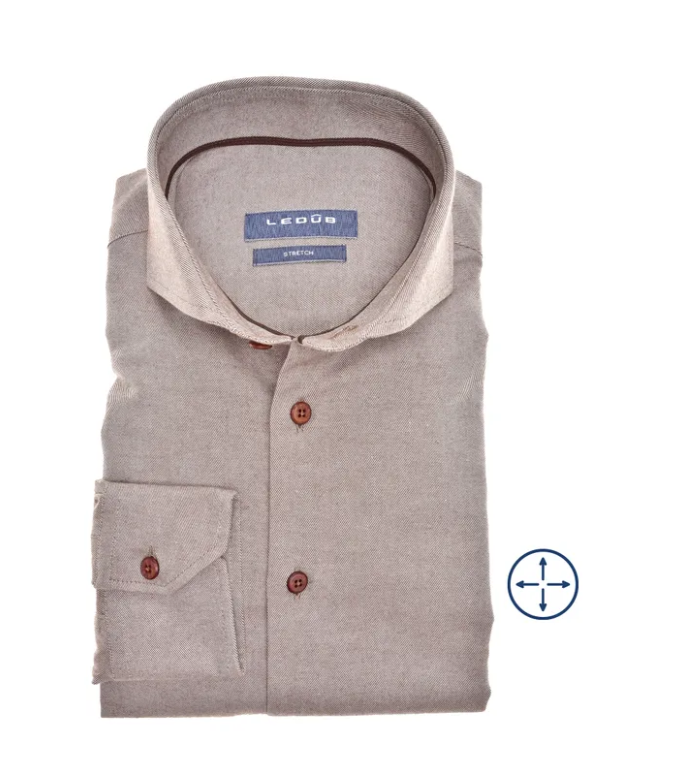 LEDUB Heren Overhemd Beige Modern Fit 