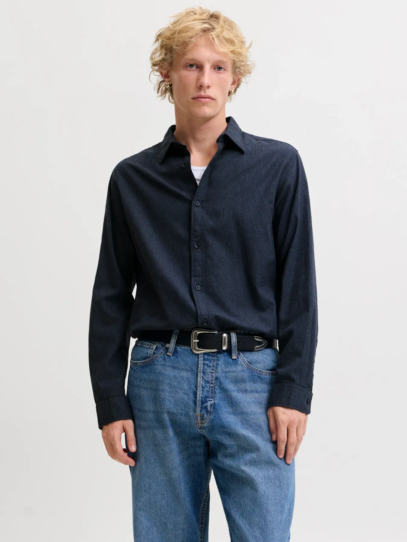 JACK & JONES Overhemd Jefield Melage Shirt Navy Blazer - Afbeelding 1