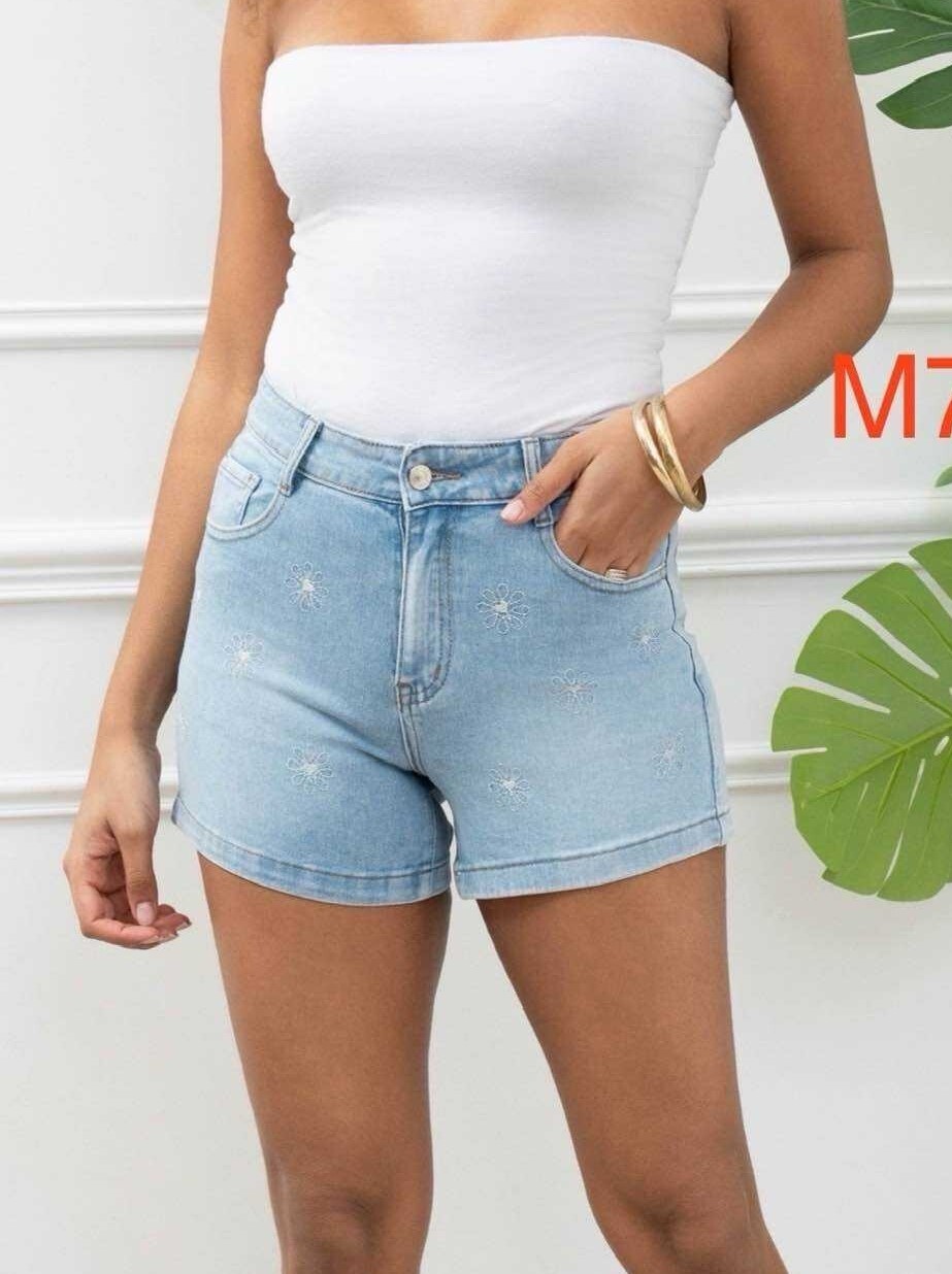 FOLYROSE Jeans Korte Broek Geborduurde Bloemetjes
