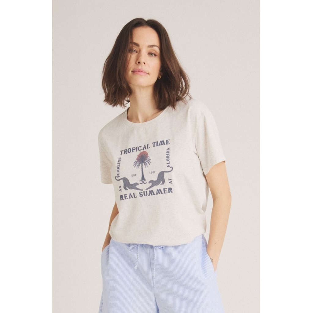 ONE TWO LUXZUZ Dames T-Shirt Troti Offwhite Melange