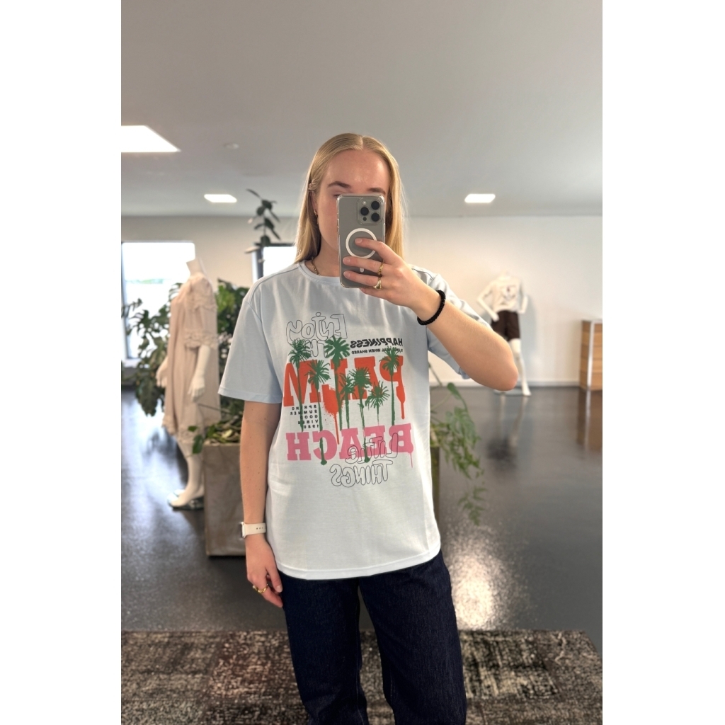 ONE TWO LUXZUZ Dames T-Shirt Palm Beach Baby Blue