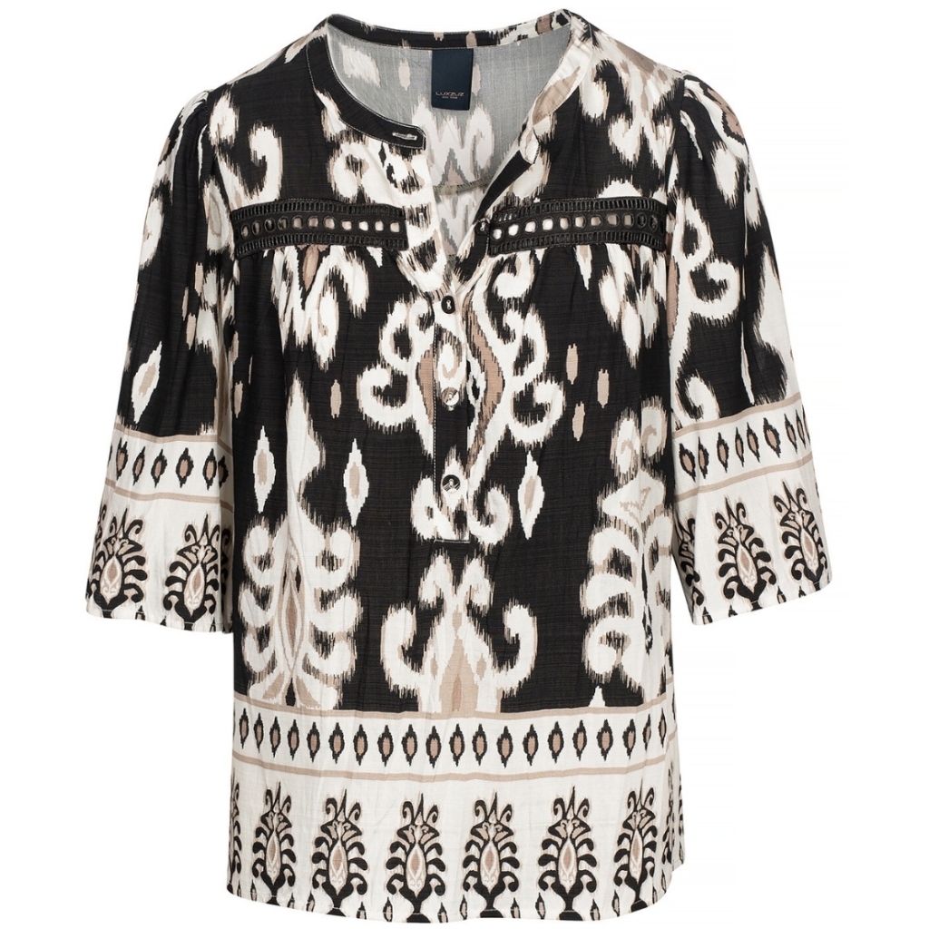 ONE TWO LUXZUZ Dames Blouse Carolanti Zwart-Beige