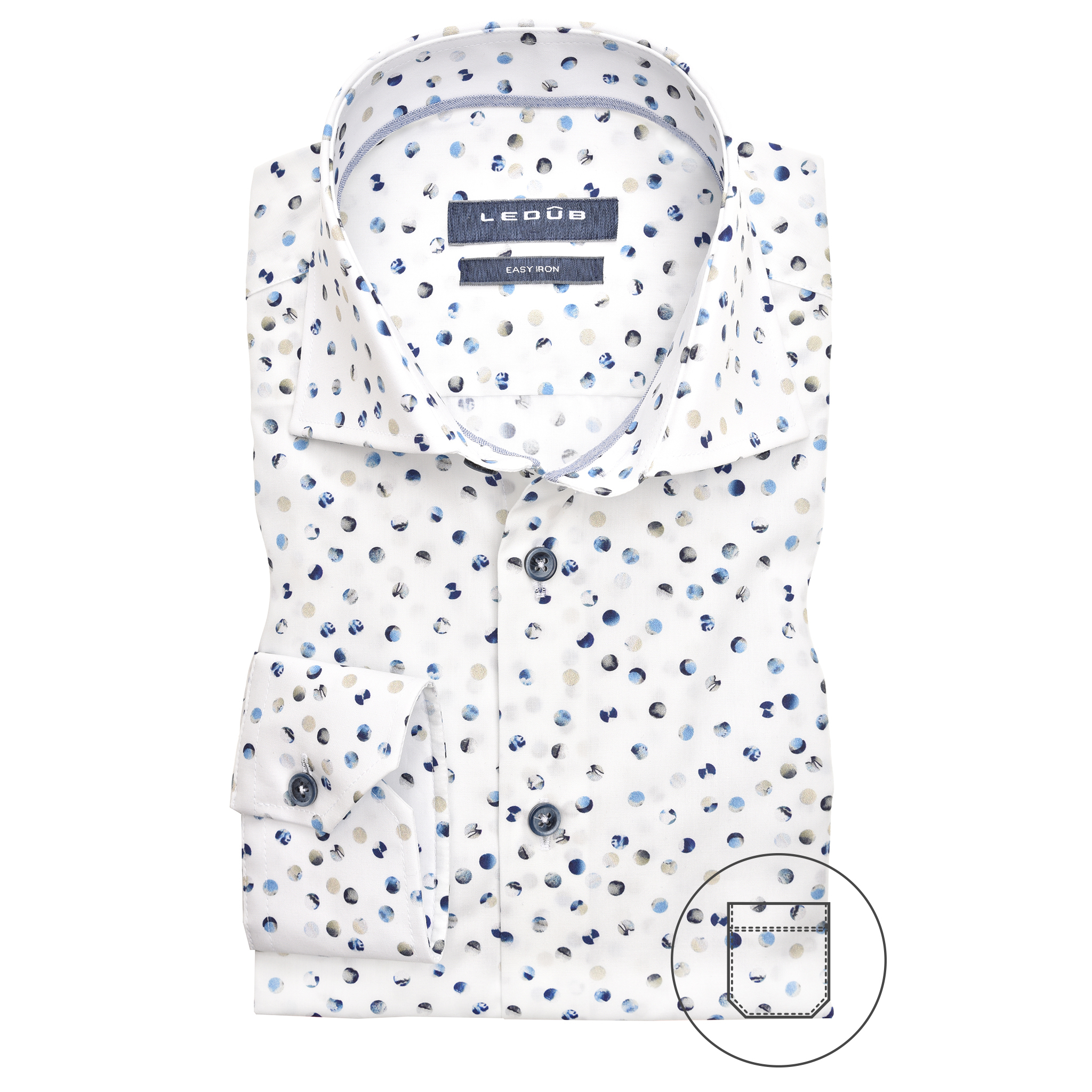 Ledub Overhemd Wit Met Blauw/Beige Print