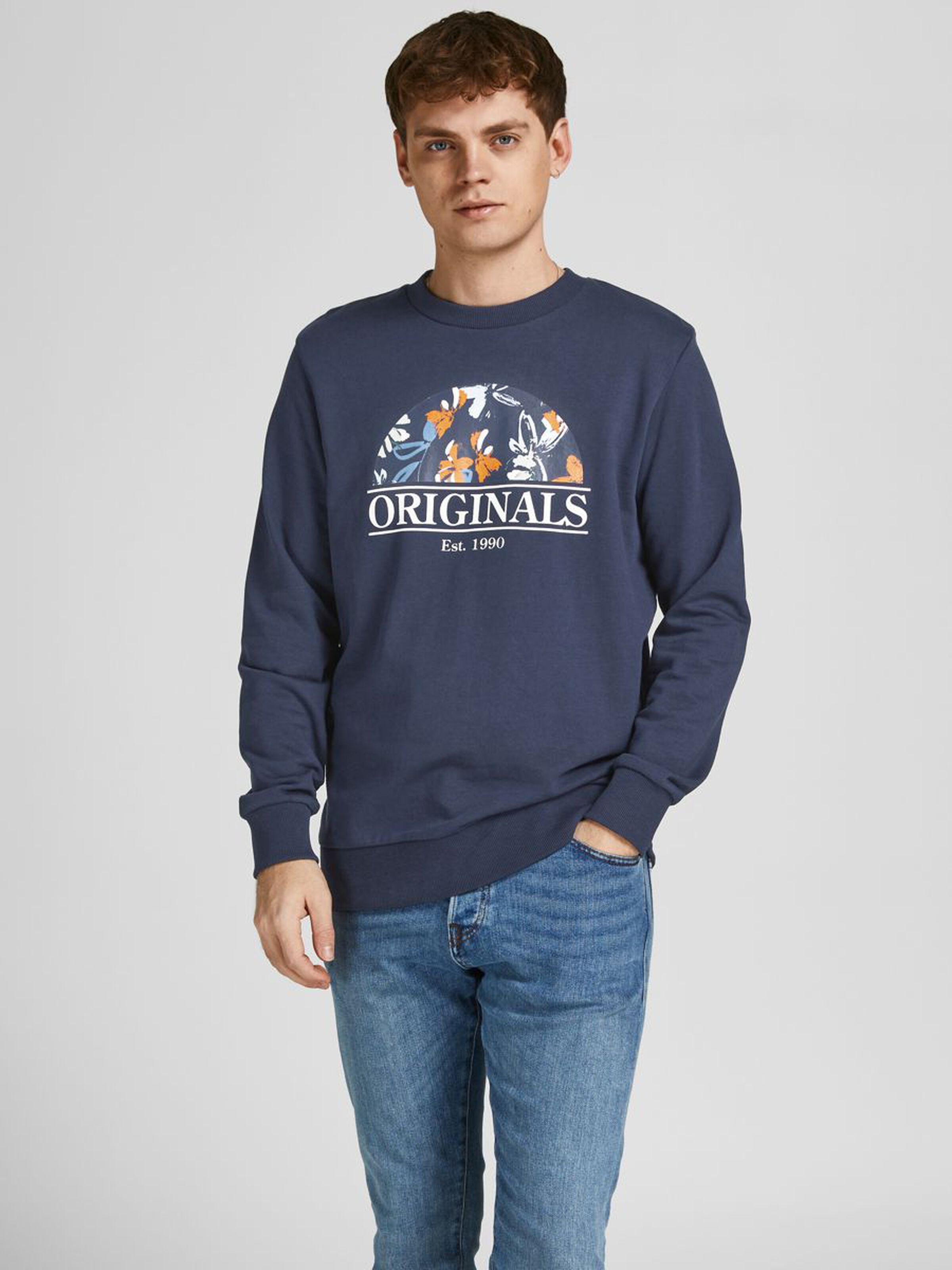 Jack&Jones Sweatshirt Met Print Donkerblauw