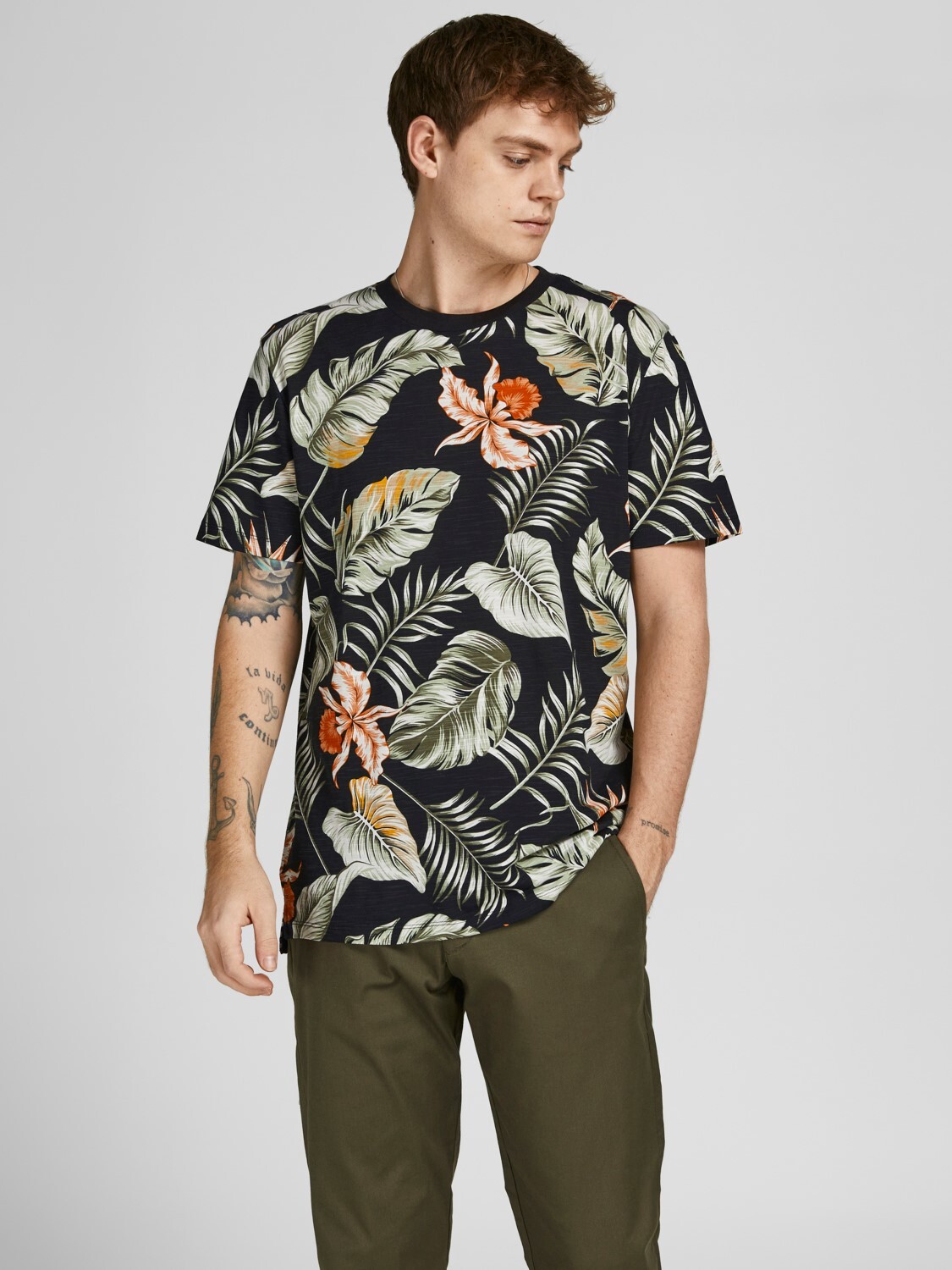 Jack&Jones T-Shirt Tropical Print Zwart