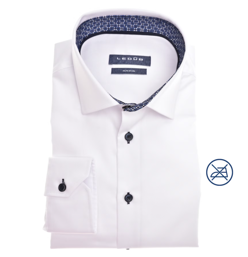Ledub Wit strijkvrij modern fit overhemd