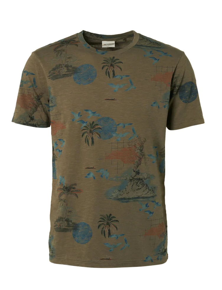 NO EXCESS Heren T-Shirt Allover Print Army