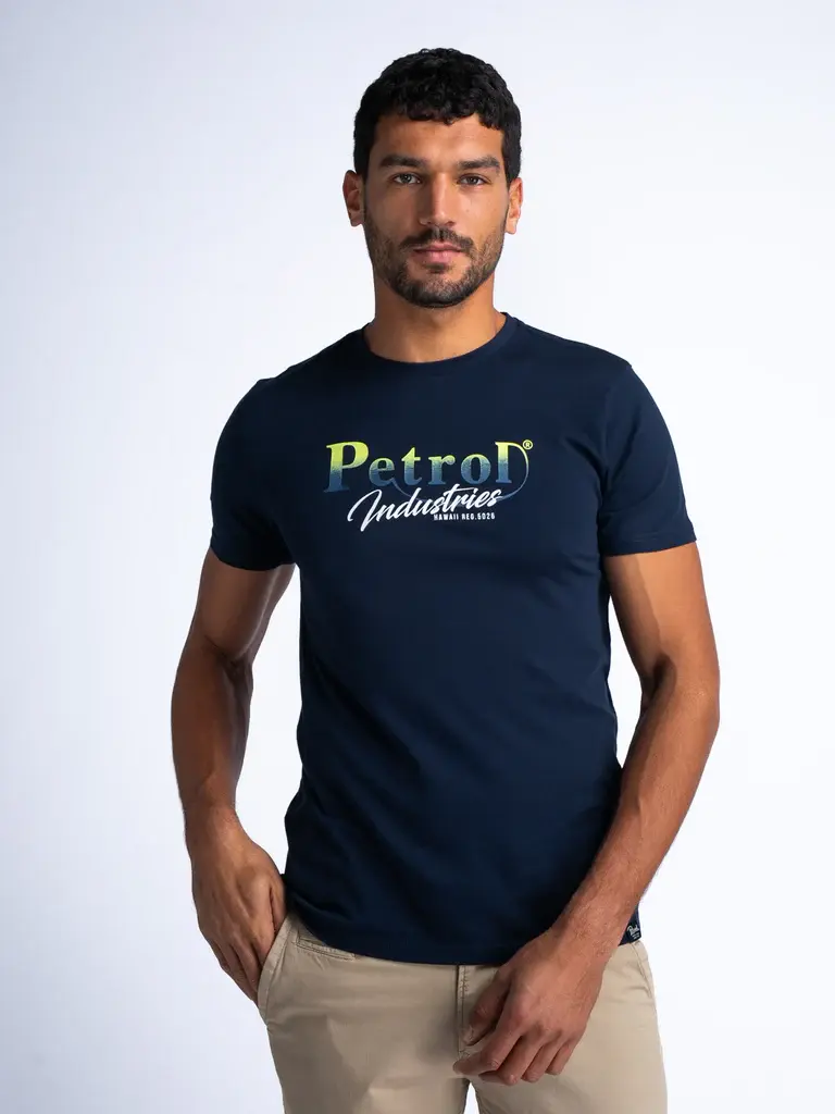 PETROL T-Shirt Donker Blauw met Tekst