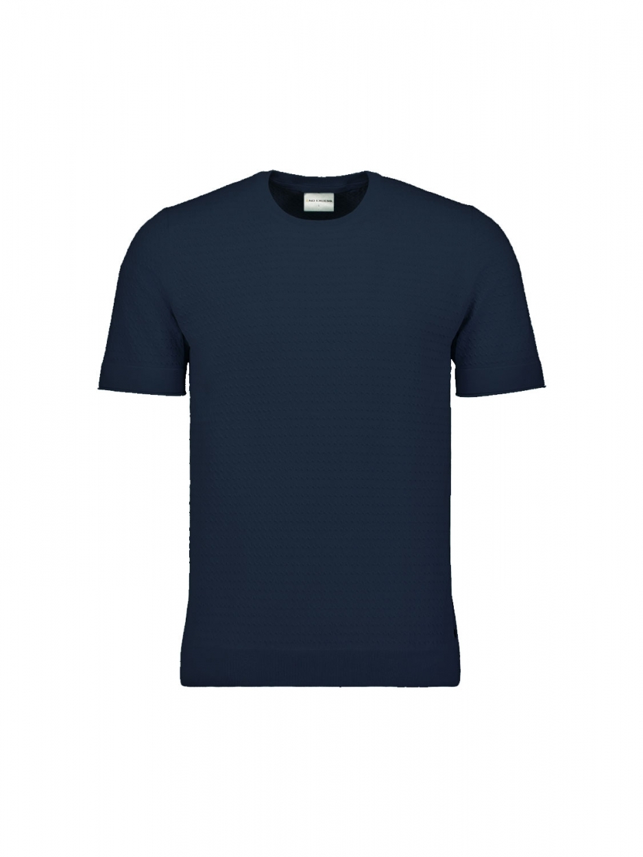 NO EXCESS Heren T-Shirt Gebreid Donkerblauw