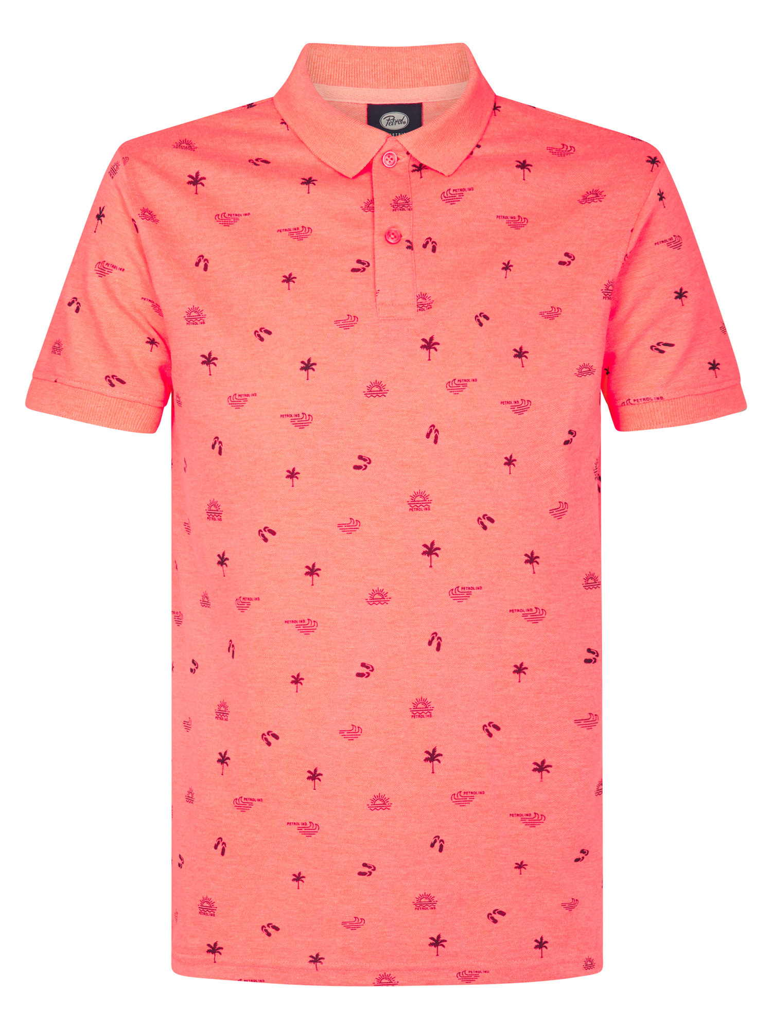 PETROL Heren Poloshirt Allover Print Outer Banks Fiery Coral