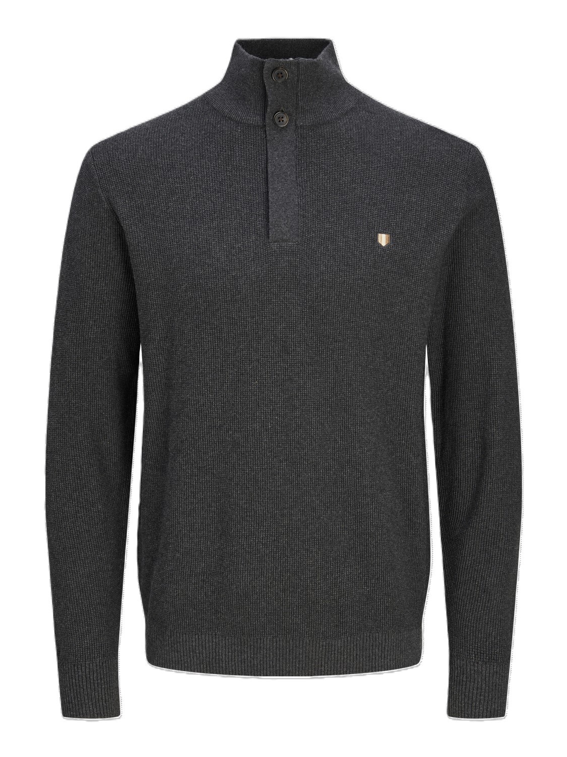 JACK&JONES Gebreide Trui Met Rits Dark Grey Melange