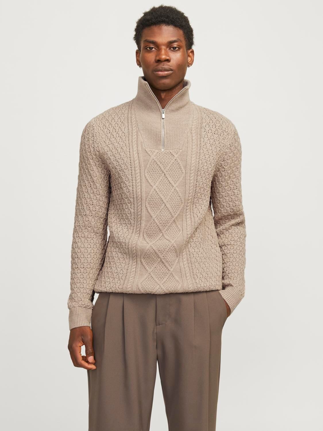 JACK&JONES Trui Met Kabels Cashmere Melange Beige