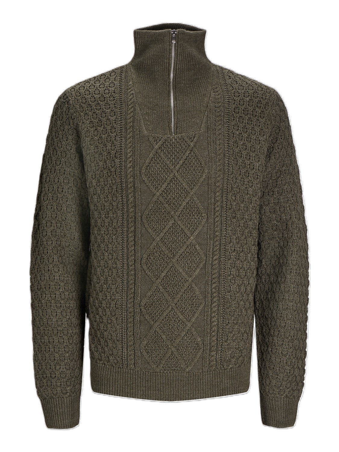 JACK&JONES Trui Met Kabels Olive Night Green Melange