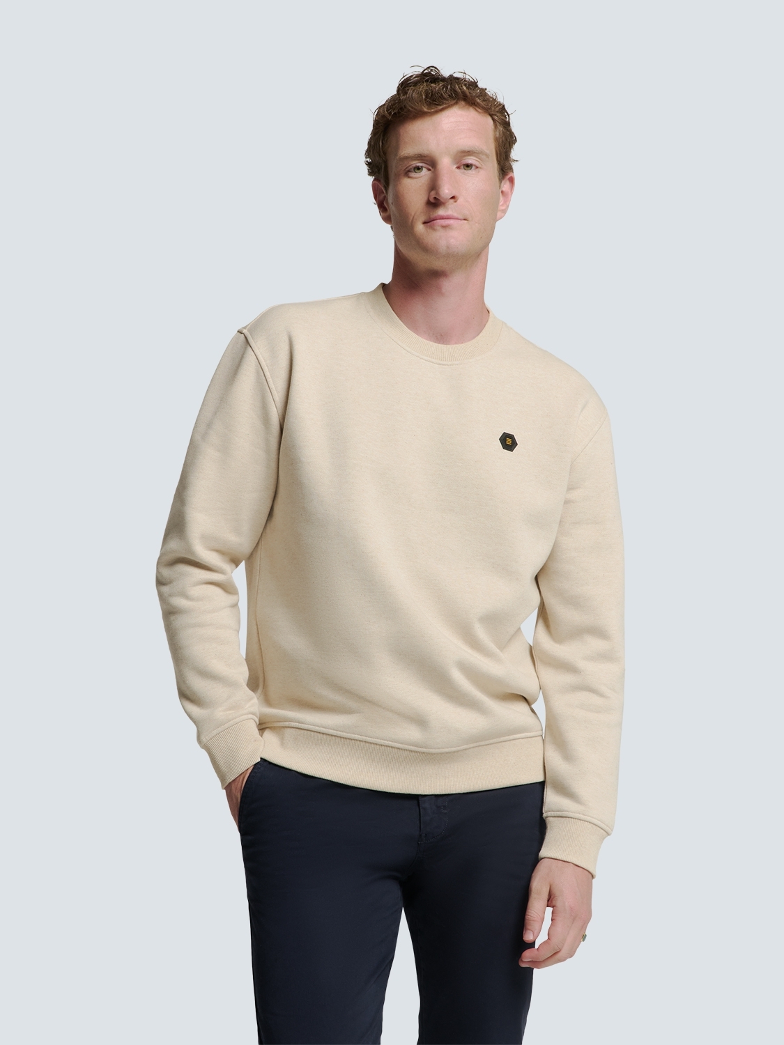 NO EXCESS Sweater Backprint Cement Beige Gemeleerd