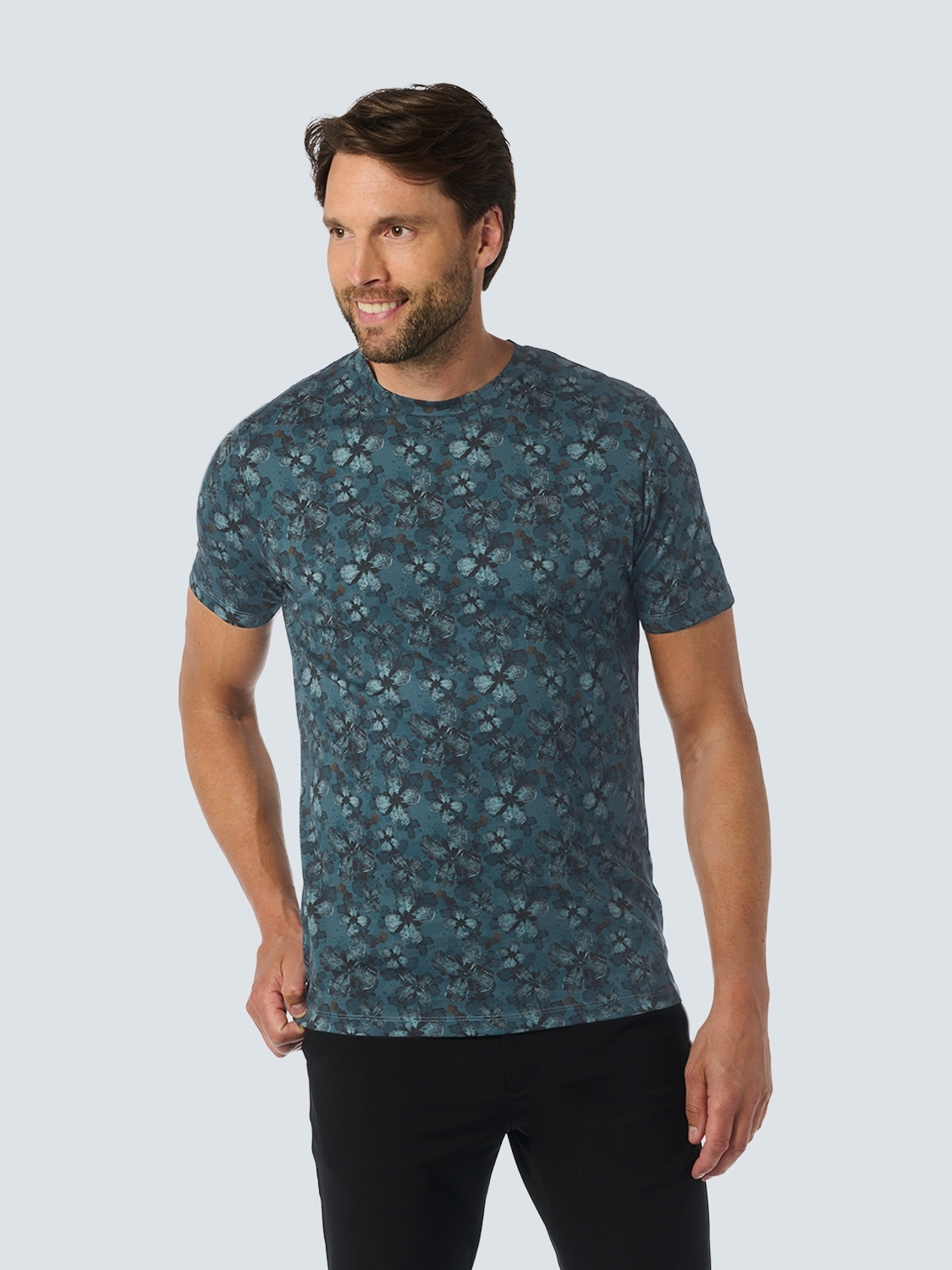 NO EXCESS T-Shirt Allover Print Cloud Blauw