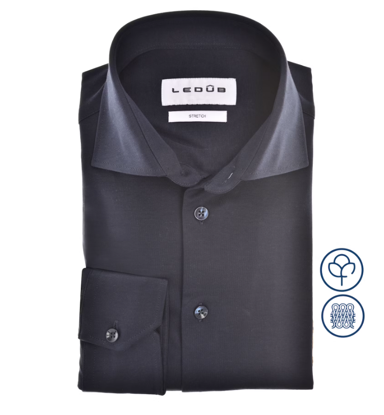 LEDÛB Overhemd Luxury Jersey Donkerblauw Modern Fit