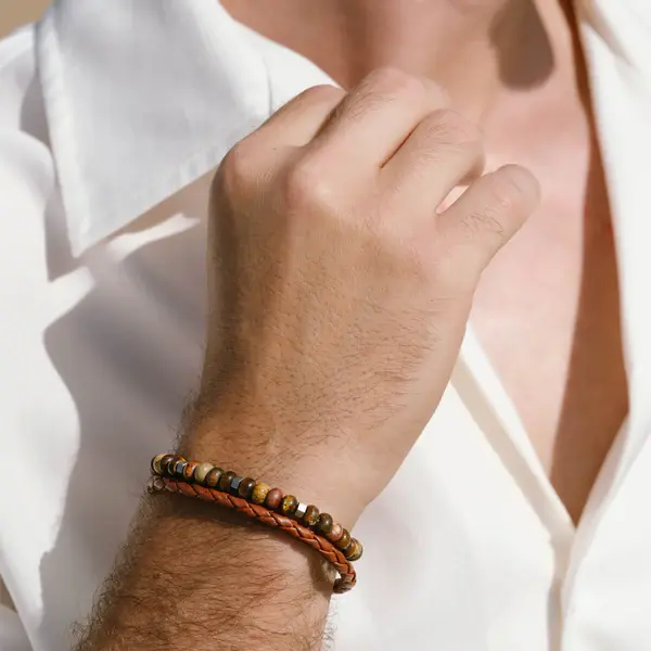 STEEL & BARNETT Herenarmband Cyrus Edelsteen Terracotta - Afbeelding 3