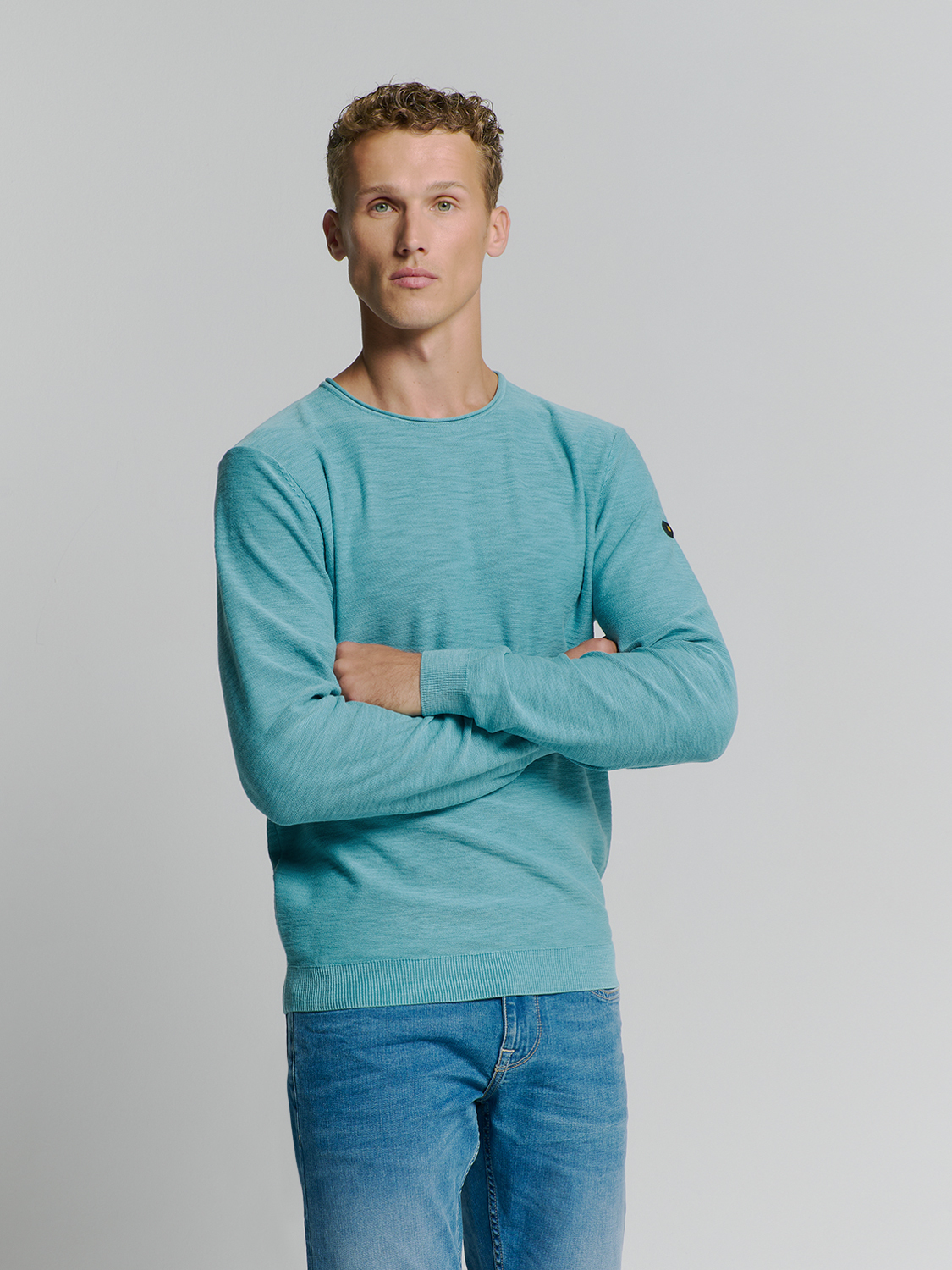 NO EXCESS Herentrui Fijngebreid Seablue
