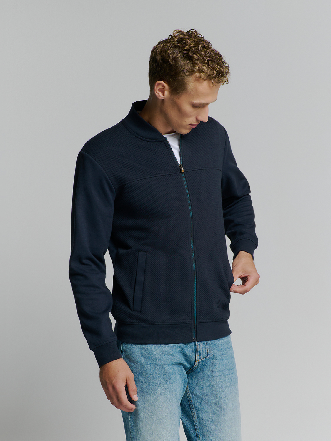 NO EXCESS Vest Met Rits Jacquard Deep Blue