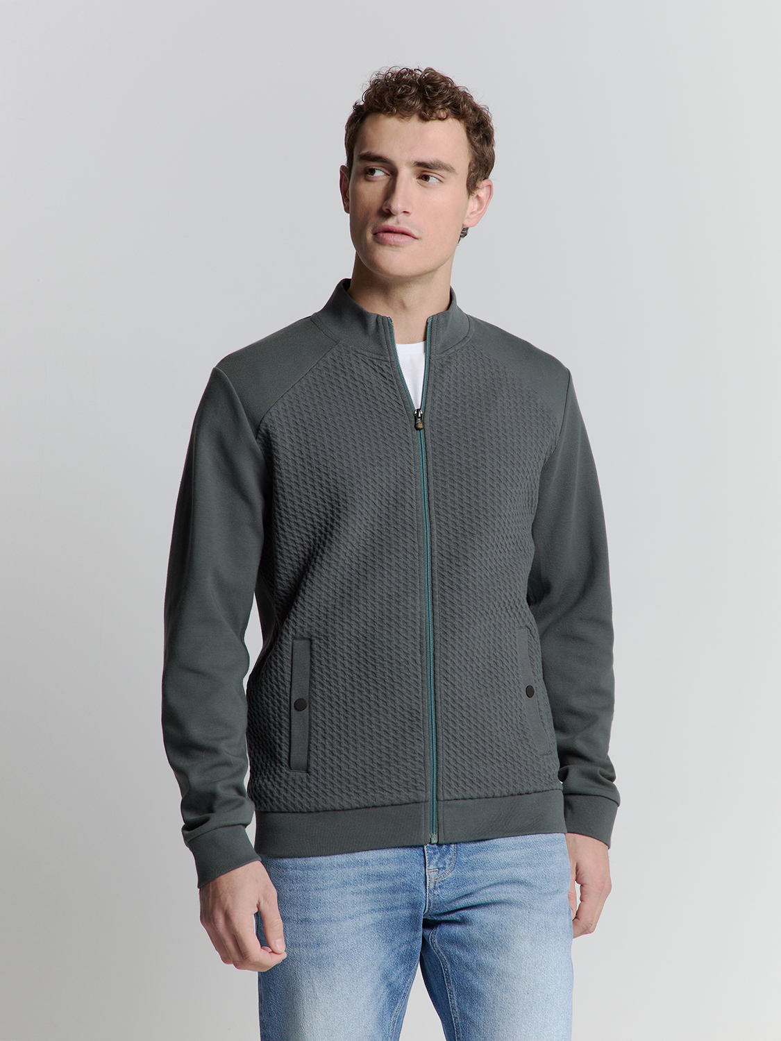 NO EXCESS Vest Met Rits Jacquard Deep Blue