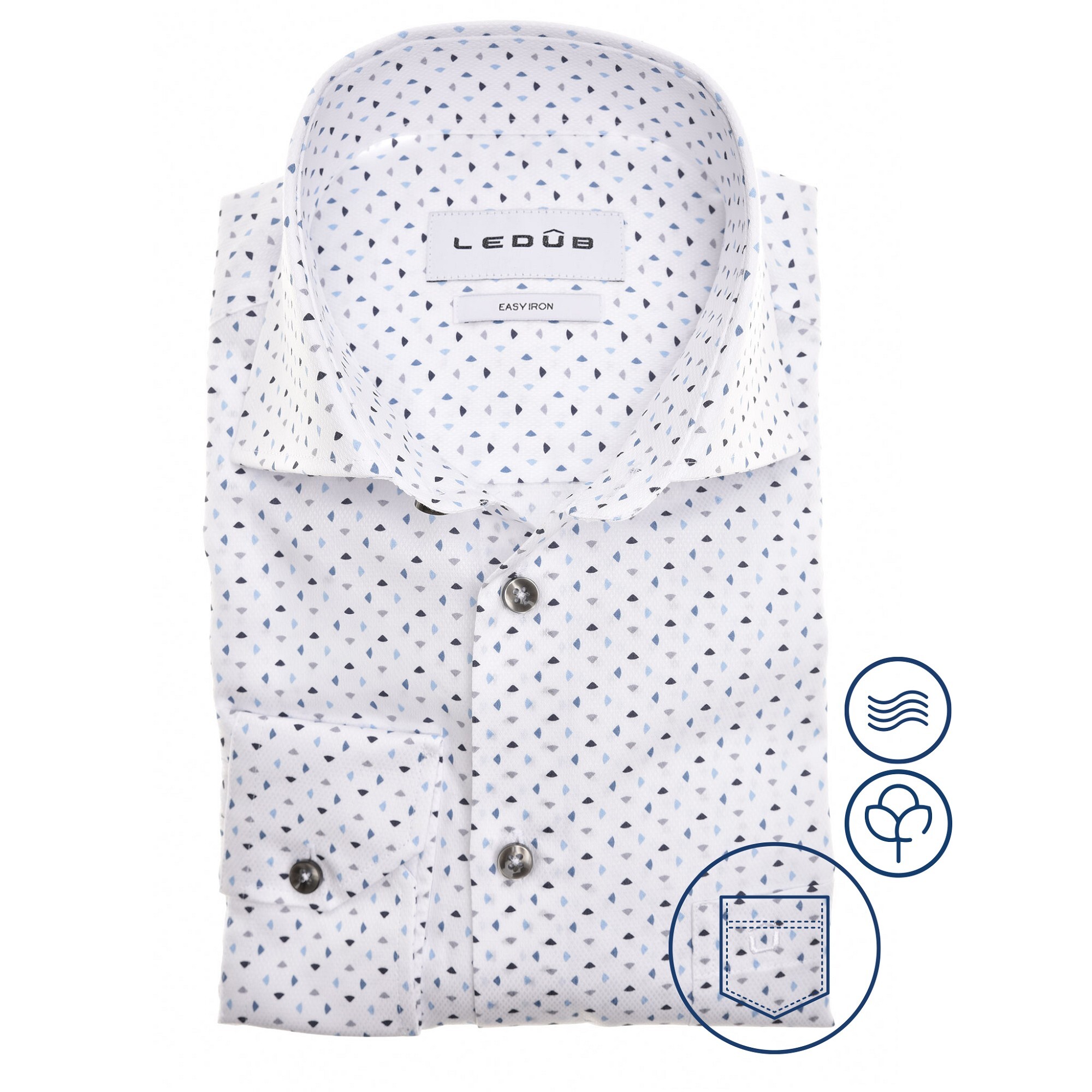 LEDÛB Overhemd Blauw-Beige Print Modern Fit
