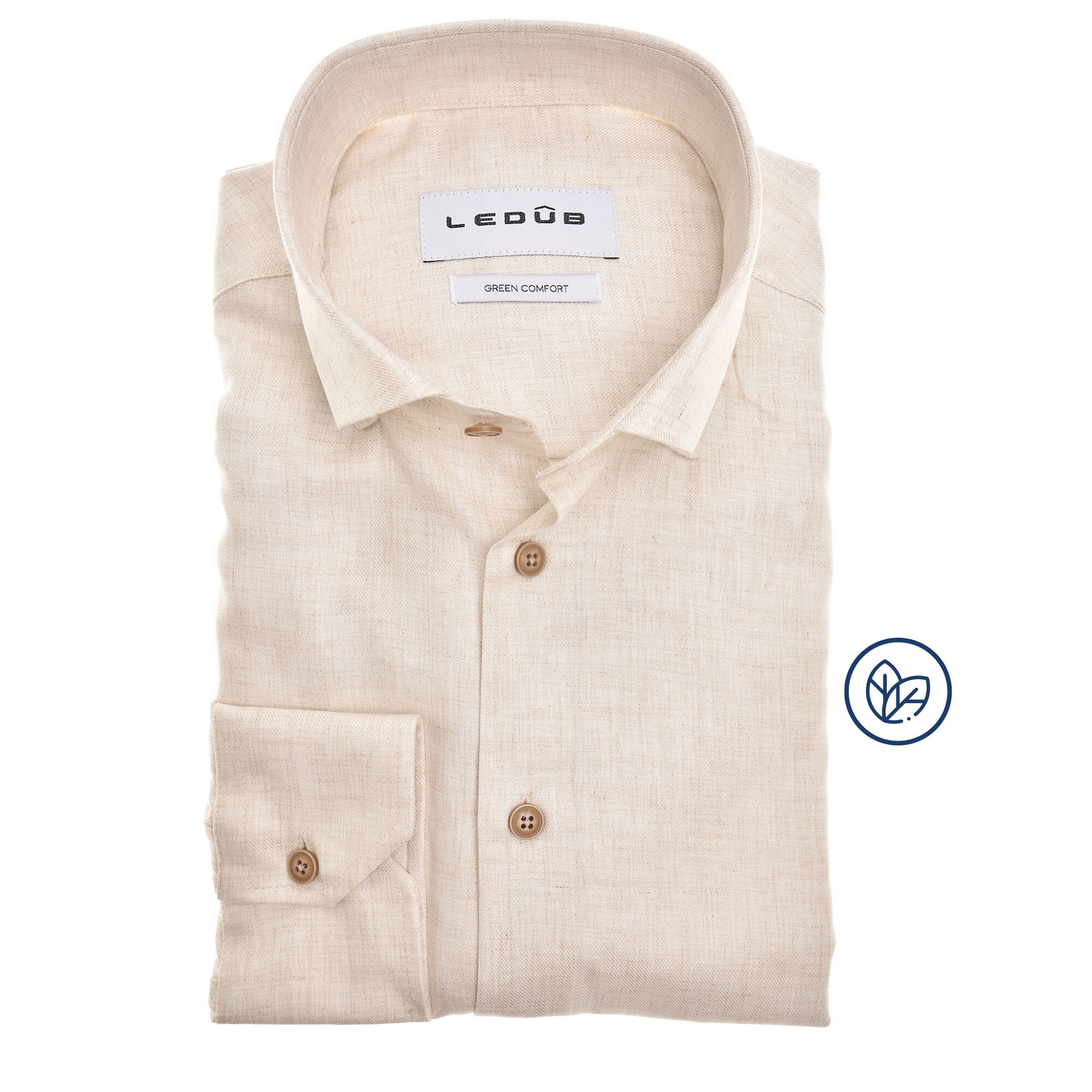 LEDÛB Overhemd Viscose Modern Fit Zandkleur